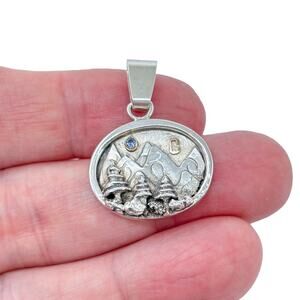 Vintage Sterling Silver 925 Mountain Sapphire "C" Pendant